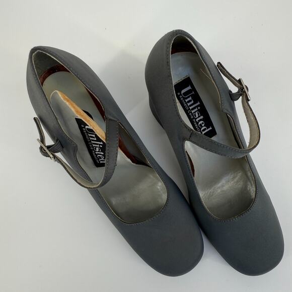 Vtg Unlisted Gray Mary Jane Heels Size 7.5 Block Pump Y2K Square Toe Retro - Picture 9 of 11